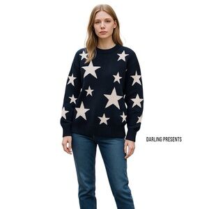 ZENANA STAR CREW NECK SWEATER WOMEN COLOR BLACK SIZE S